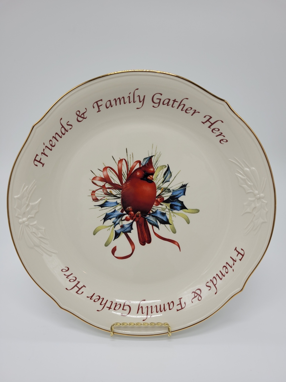 Lenox Winter Greetings Platter 12" Cream Red Cardinal Gold Trim Holiday NEW